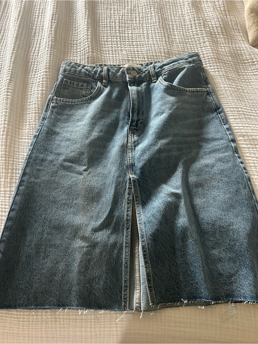 Mango Light Blue Denim skirt with Contrast Stitching